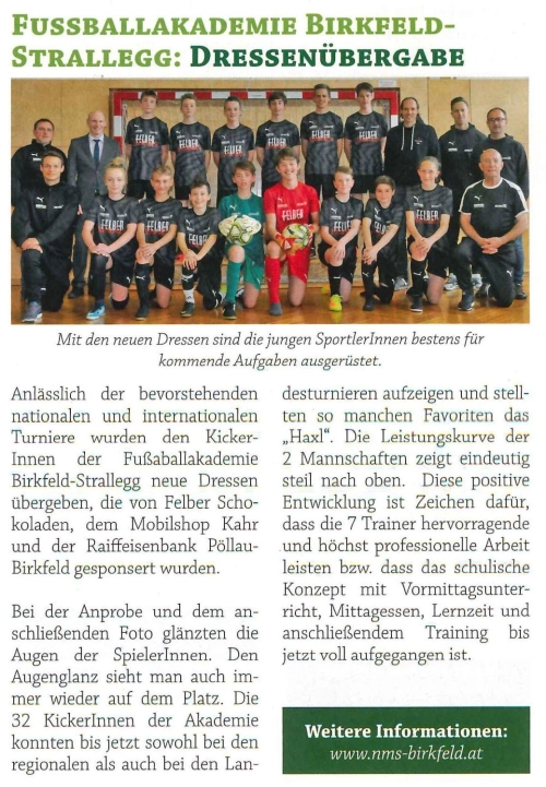 Zeitungsbericht: Fußballakademie Birkfeld-Strallegg – Foto 1